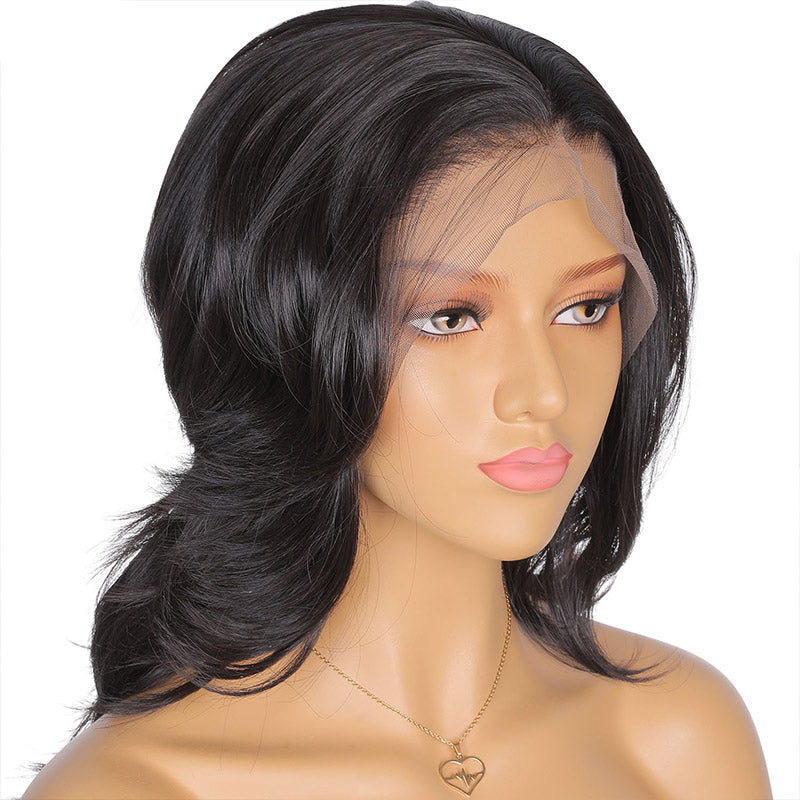 Lace Front Wigs Women 13X6 Lace Kanekalon Futura Synthetic Wigs Short Bob Wave Layers Black 18"