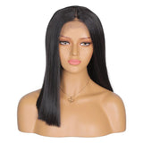 Fake Scalp Black Straight Bob Short Lace Front Wig 14 Inches