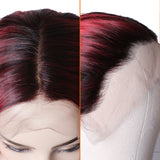 Fuhsi T part Long Water Wave Hair Wig Red for women With Dark Root