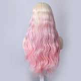 Fuhsi Ombre Platinum Pink T-part Lace Curly Synthetic Hair Wigs For Women