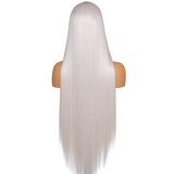 Long White Platinum Wavy Wigs Middle Part Curly Wig Natural Looking T-Part Lace Synthetic Hair