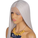 Long White Platinum Wavy Wigs Middle Part Curly Wig Natural Looking T-Part Lace Synthetic Hair