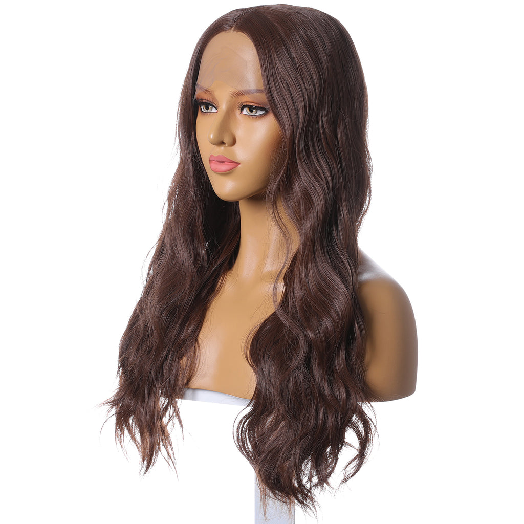 Long Brown Synthetic Wigs For women Curly Wavy Middle Parting Heat Resistant Fiber Wigs