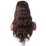Long Brown Synthetic Wigs For women Curly Wavy Middle Parting Heat Resistant Fiber Wigs