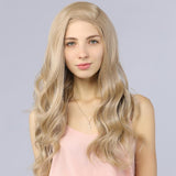 Synthetic Lace Front Wavy Wig Fake Scalp Natural Hairline Blonde color 103#