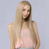 Fake Scalp Synthetic Lace Front Straight Wig Ash Blonde Color for Fashion Women - MILDWILD